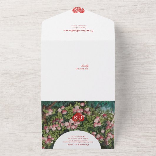 Romantisch Modern Roos Tuin Foto Overlay Bruiloft All In One Uitnodiging (Buitenkant)