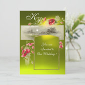 ROMANTISCH MONOGRAAM / KLOPPEN, rood, groen, geel  Kaart (Staand voorkant)