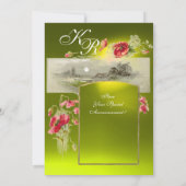 ROMANTISCH MONOGRAAM / KLOPPEN, rood, groen, geel  Kaart (Achterkant)