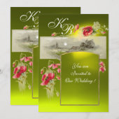 ROMANTISCH MONOGRAAM / KLOPPEN,rood,groen,geel top Kaart (Voorkant / Achterkant)