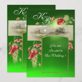 ROMANTISCH MONOGRAAM / KLOPPOPPIES, rood, groen sm Kaart (Voorkant / Achterkant)