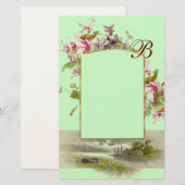 ROMANTISCH MONOGRAM / CYKLAMEN,roze groen Briefpapier (Voorkant / Achterkant)