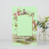ROMANTISCH MONOGRAM / CYKLAMEN,roze groen Briefpapier (Staand voorkant)