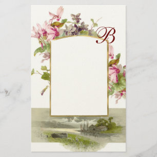 ROMANTISCH MONOGRAM / CYKLAMEN,roze groene crème Briefpapier