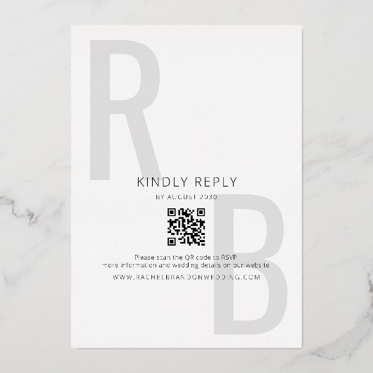 Romantisch Monogram Goud en Zwart Trouwen QR Code Folie Uitnodiging (Achterkant)