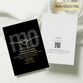 Romantisch Monogram Goud en Zwarte Huwelijk Folie Uitnodiging