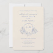 Romantisch Monogram Initiaal Crest Floral Wedding Kaart (Voorkant)
