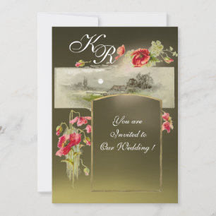 ROMANTISCH MONOGRAM /KLAPROZEN, rood, groen grijs Kaart