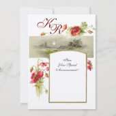 ROMANTISCH MONOGRAM / KLOPPEN,rood,groen,crème vil Kaart (Achterkant)
