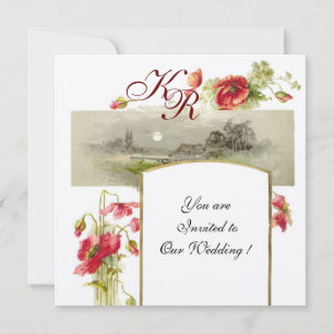ROMANTISCH MONOGRAM / KLOPPEN,rood,groen wit Kaart