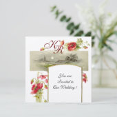 ROMANTISCH MONOGRAM / KLOPPEN,rood,groen wit Kaart (Staand voorkant)