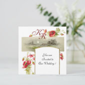 ROMANTISCH MONOGRAM / KLOPPEN,rood,groen,wit Kaart (Staand voorkant)