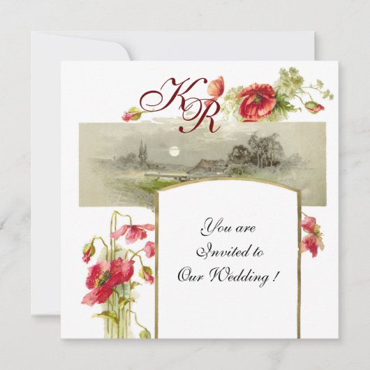 ROMANTISCH MONOGRAM / KLOPPEN,rood,groen,wit Kaart (Voorkant)