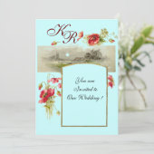 ROMANTISCH MONOGRAM / KLOPPOPPIES,rood,groen, blau Kaart (Staand voorkant)