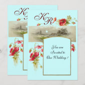 ROMANTISCH MONOGRAM / KLOPPOPPIES,rood,groen, blau Kaart (Voorkant / Achterkant)
