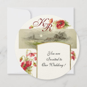 ROMANTISCH MONOGRAM / KLOPPOPPIES,rood,groen,champ Kaart