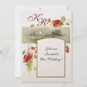 ROMANTISCH MONOGRAM / KLOPPOPPIES,rood,groen wit Kaart