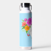 Romantisch Monogram Pioenen Tuin Blauw Waterfles (Voorkant)