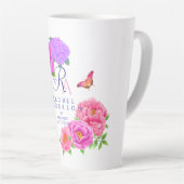 Romantisch Monogram Pioenen Tuin Wit Latte Mok (Rechterhoek)