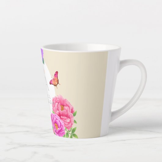 Romantisch Monogram Pioenentuin Beige Latte Mok (Rechts)