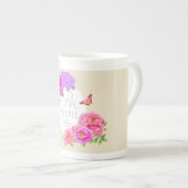 Romantisch Monogram Pioenentuin Beige Porselein Kop (Voorkant rechts)