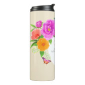 Romantisch Monogram Pioenentuin Beige Thermosbeker (Gedraaid links)