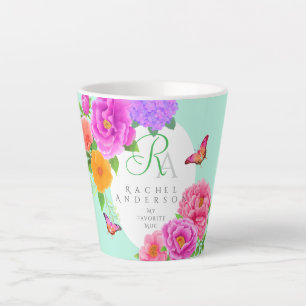 Romantisch Monogram Pioenentuin Groen Latte Mok
