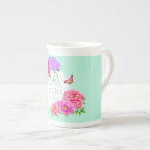 Romantisch Monogram Pioenentuin Groen Porselein Kop (Voorkant rechts)