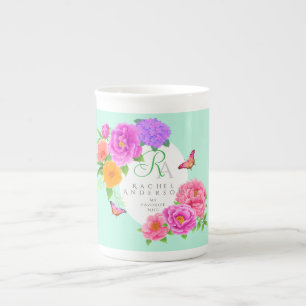 Romantisch Monogram Pioenentuin Groen Porselein Kop