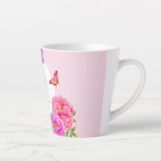 Romantisch Monogram Pioenentuin Roze Latte Mok (Rechts)