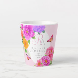 Romantisch Monogram Pioenentuin Roze Latte Mok