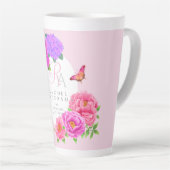 Romantisch Monogram Pioenentuin Roze Latte Mok (Rechterhoek)