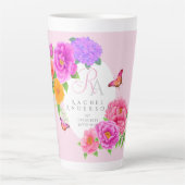 Romantisch Monogram Pioenentuin Roze Latte Mok (Voorkant)
