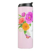 Romantisch Monogram Pioenentuin Roze Thermosbeker (Gedraaid links)