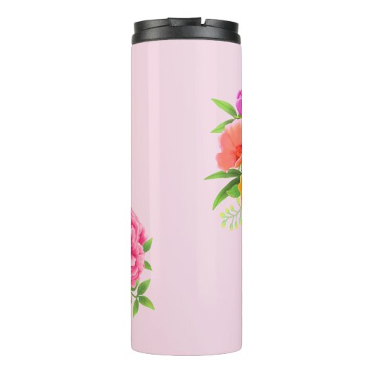 Romantisch Monogram Pioenentuin Roze Thermosbeker (Achterkant)