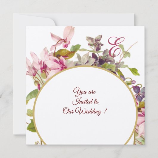 ROMANTISCH MONOGRAM, ROZE CYCLAMEN, Bloem Kaart (Voorkant)