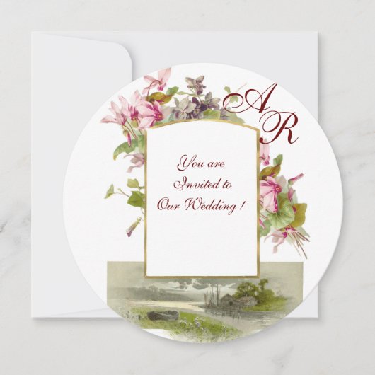 ROMANTISCH MONOGRAM, ROZE CYCLAMEN, Bloem Kaart (Voorkant)