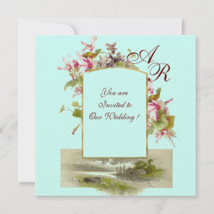 ROMANTISCH MONOGRAM /SYCLAMEN, roze groen blauw Kaart