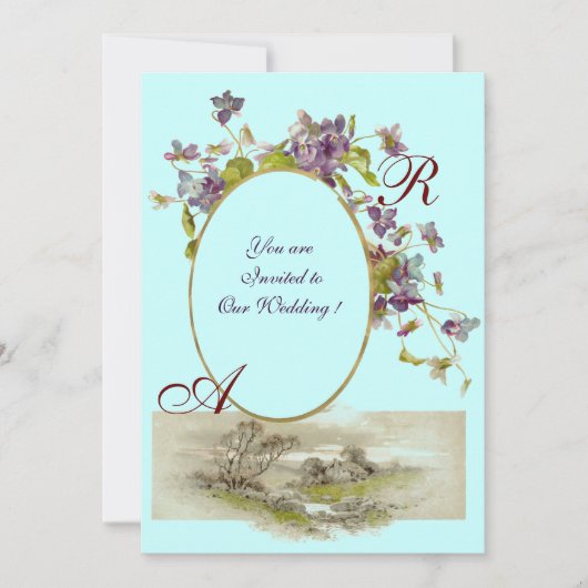 ROMANTISCH MONOGRAM / VIOLETTEN, groen paars, blau Kaart (Voorkant)