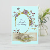 ROMANTISCH MONOGRAM / VIOLETTEN, groen paars, blau Kaart (Staand voorkant)