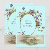 ROMANTISCH MONOGRAM / VIOLETTEN, groen paars, blau Kaart (Voorkant / Achterkant)