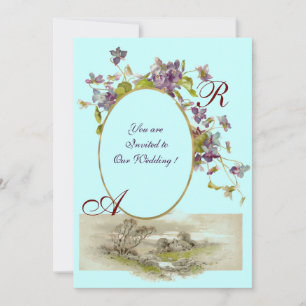 ROMANTISCH MONOGRAM / VIOLETTEN, groen paars, blau Kaart