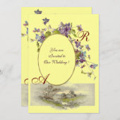 ROMANTISCH MONOGRAM / VIOLETTEN, groen paars, geel Kaart (Voorkant / Achterkant)