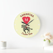 Romantisch monogram zebra gepersonaliseerd grote klok (Huis)