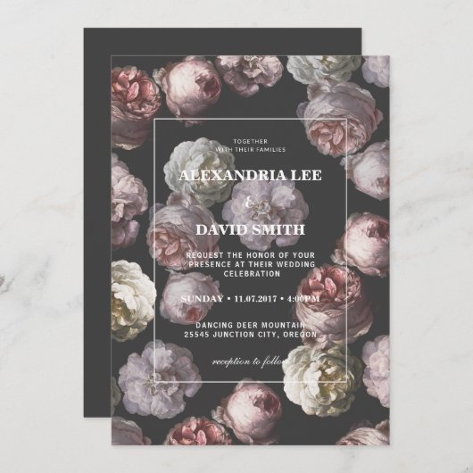 Romantisch Moody Delicate Donker Zwart Bloemen Huw Kaart (Voorkant / Achterkant)