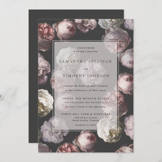 Romantisch Moody Delicate Donker Zwart Bloemen Huw Kaart (Voorkant / Achterkant)