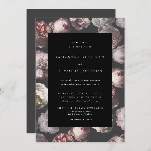 Romantisch Moody Delicate Donker Zwart Bloemen Huw Kaart (Voorkant / Achterkant)