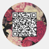 Romantisch Moody Floral QR Code Zwart Ronde Sticker (Voorkant)