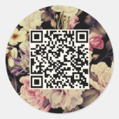 Romantisch Moody Floral QR Code Zwart Ronde Sticker (Voorkant)