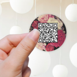 Romantisch Moody Floral QR Code Zwart Ronde Sticker